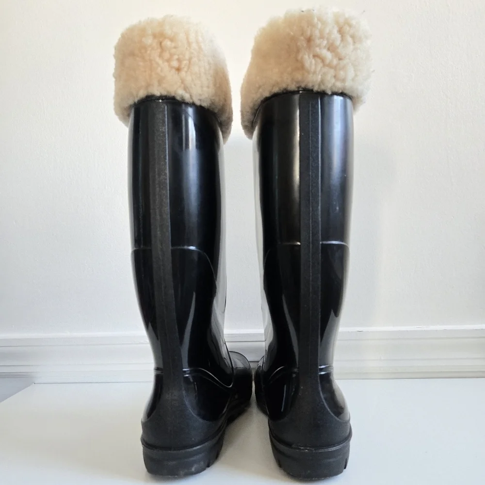 Kamik Paige Rubber Rain/Snow Glossy Black Shearling Lining Boots Size 9